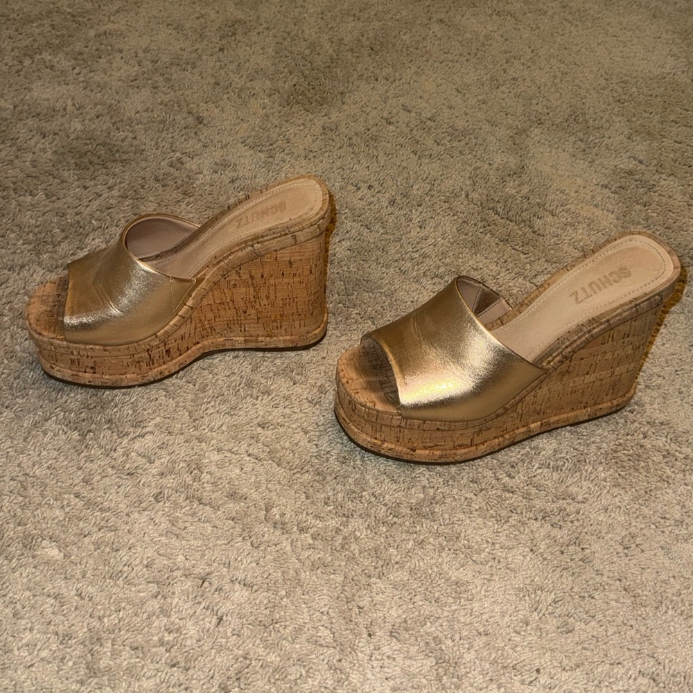 SCHUTZ Gold Wedge Sandals - Picture 9 of 9